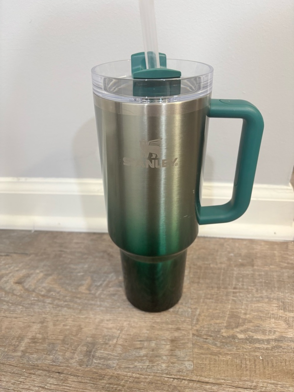 Stanley Green Ombre Travel Tumbler with Teal Handle
